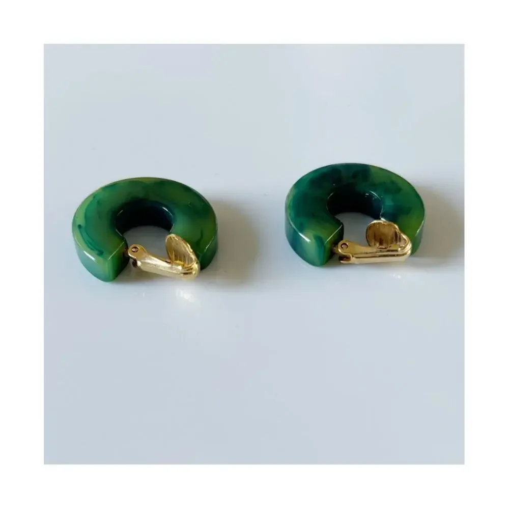 Vintage Bakelite Clip On Earrings Green